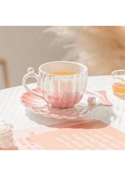 Seramik Kahve Kupası ve Tabak, Inci Kabuklu Bardak, Ofis ve Ev Için Sevimli Kahve Kupaları, Çay Latte Süt A (Yurt Dışından) fırsatları