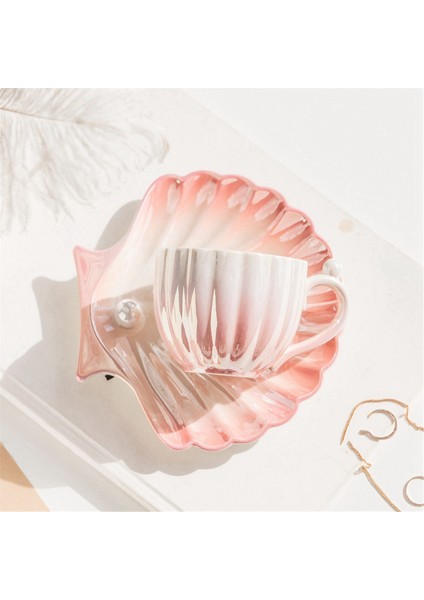 Seramik Kahve Kupası ve Tabak, Inci Kabuklu Bardak, Ofis ve Ev Için Sevimli Kahve Kupaları, Çay Latte Süt A (Yurt Dışından) indirimleri