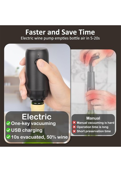 Elektrikli Şarap Koruyucu Pompası Şarap Tıpaları Vakumlu, Şarap Koruyucu Şarabınızı 10 Güne Kadar Taze Tutar, USB Şarj Edilebilir (Yurt Dışından) fırsatları