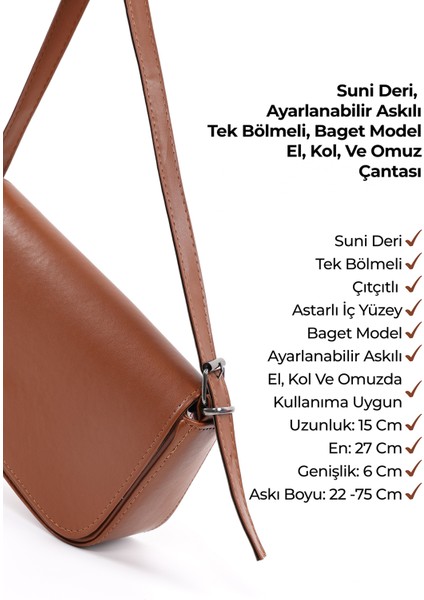 Taba SHK183 Kapaklı Suni Deri Ayarlanabilir Askılı Baget Model El, Kol ve Omuz Çantası