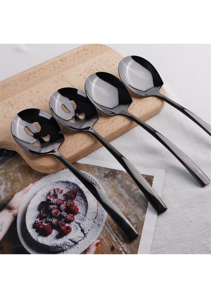 6 Adet Servis Kaşıkları ve Oluklu Kaşık Seti, 9 Inç Paslanmaz Çelik Servis Gereçleri Seti Büfe Ziyafet Mutfağı Için (Yurt Dışından) indirimleri