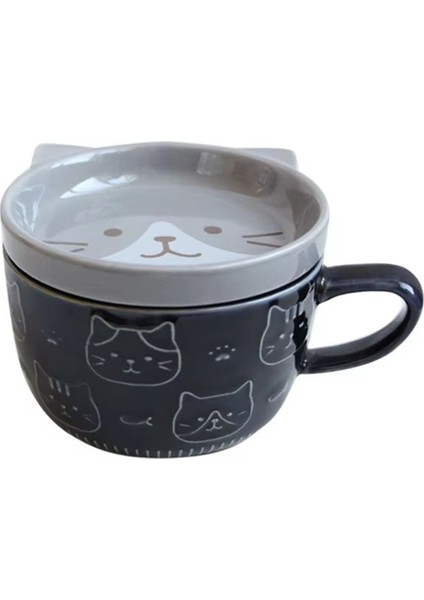 Kapaklı Sevimli Japon Karikatür Kedi Kahve Kupası - Çiftler Için Seramik Kahvaltı Süt Kupası, Ev ve Ofis Kullanımı Için Ideal (Yurt Dışından)