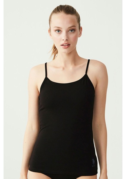 Lisanslı Pamuklu Kadın Ip Askılı Atlet 2 Adet / Siyah