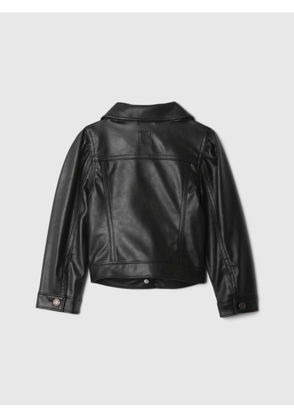 Kız Bebek Siyah Icon Balon Kol Vegan Deri Ceket modelleri