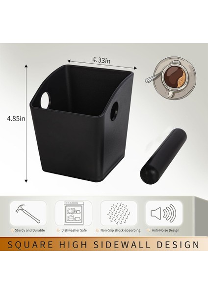 Espresso Knock Box Kare Yüksek Yan Duvar Sıçrama Önleyici Tasarım Knock Box Şok Emici Kaymaz Knock Box Espresso (Yurt Dışından) fiyatları