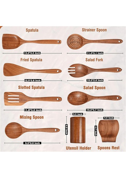 9 Adet Doğal Ahşap Yemek Kaşığı Yemek Pişirmek Için Ahşap Gereçler ve Gereç Tutucu ile Teak Ahşap Mutfak Gereçleri Seti (Yurt Dışından) fiyatları
