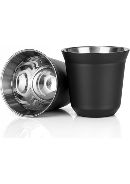80ML Paslanmaz Çelik Espresso Fincan Seti - 2 Paket Çift Duvarlı 304 Paslanmaz Çelik Demitasse Fincanları 2.7oz, Siyah (Yurt Dışından)