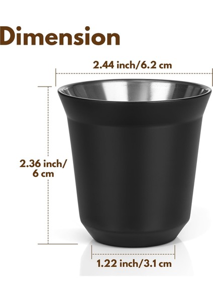 80ML Paslanmaz Çelik Espresso Fincan Seti - 2 Paket Çift Duvarlı 304 Paslanmaz Çelik Demitasse Fincanları 2.7oz, Siyah (Yurt Dışından) modelleri