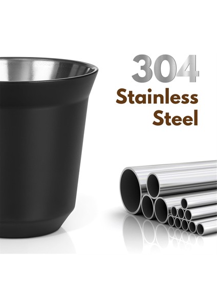 80ML Paslanmaz Çelik Espresso Fincan Seti - 2 Paket Çift Duvarlı 304 Paslanmaz Çelik Demitasse Fincanları 2.7oz, Siyah (Yurt Dışından) fırsatları