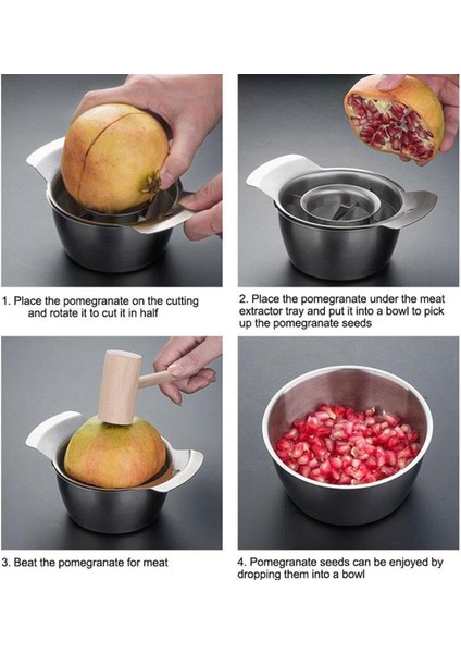 Nar Soyma Aleti Paslanmaz Çelik Nar Çekiçleme Nar Taneleri Çıkarma Aleti Kase ve Ahşap Çekiç (Yurt Dışından) fırsatları