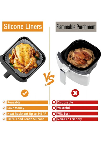Ninja Air Fryer Pro Xl AF141 AF140 AF181 Kare Air Fryer Kaplamaları Için 2 Adet Silikon Hava Fritözü Kaplamaları Yeniden Kullanılabilir Sepet C (Yurt Dışından) modelleri