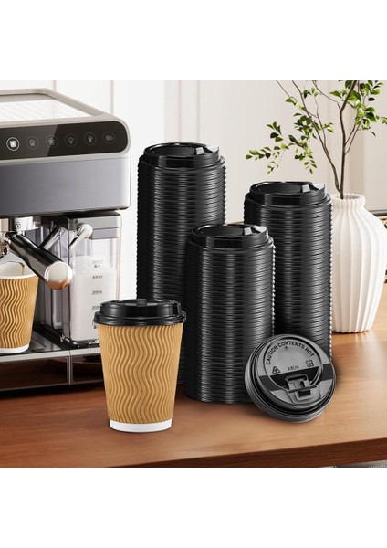 200 Adet Kahve Kupası Kapağı, 10OZ, 12OZ, 16OZ ve 20OZ Kağıt Bardaklar Için 3,54 Inç Tek Kullanımlık Plastik Kapaklar Siyah (Yurt Dışından) fırsatları