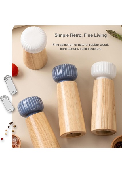 2 Adet Ahşap Tuz ve Karabiber Öğütücü Seramik Kapak Seti, Ayarlanabilir Kaba Değirmenler, Yeniden Doldurulabilir Tuz ve Karabiber (Mavi+Beyaz) (Yurt Dışından) fiyatları