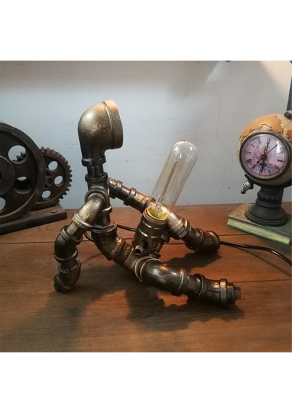 Steampunk Masa Lambası Robot Tasarım Endüstriyel Su Borusu Lambası Abd Fişi (Yurt Dışından) fiyatları