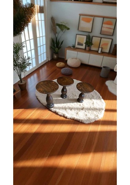 Doğal Ahşap 3’lü Mantar Sehpa Seti – Ceviz Renk Yan Sehpa modelleri