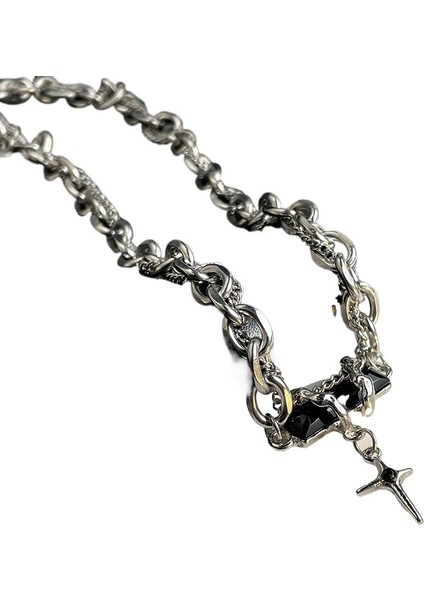 Siyah Safir Titanyum Çelik Kolye Erkek Hip Hop Trend Havalı Köprücük Kemiği Kolyesi (Yurt Dışından)