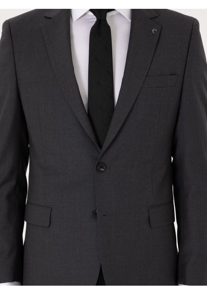 Erkek Füme Slim Fit %100 Yün Klasik Takım Elbise 50304078-VR058
