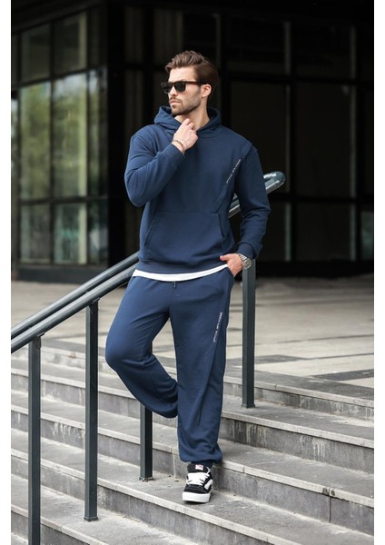 Lacivert Kapüşonlu Kanguru Cep Erkek Eşofman Takımı E7325