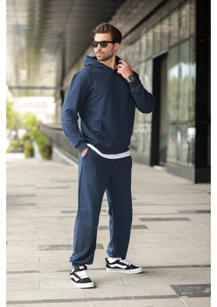 Lacivert Kapüşonlu Kanguru Cep Erkek Eşofman Takımı E7325 fiyatları