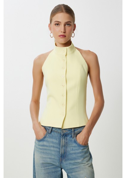 Halter Yaka Dokuma Yelek LYY0096 Sarı fiyatları