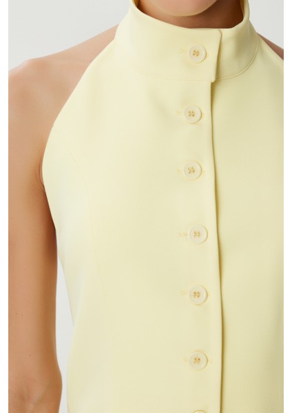 Halter Yaka Dokuma Yelek LYY0096 Sarı modelleri