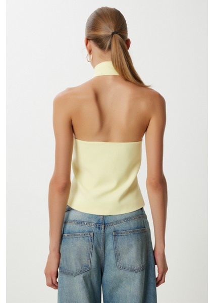 Halter Yaka Dokuma Yelek LYY0096 Sarı fırsatları