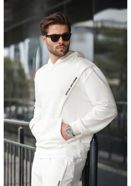 Beyaz Kapüşonlu Kanguru Cep Erkek Eşofman Takımı E7325 fırsatları