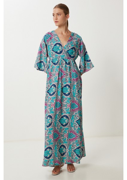 Desenli Yazlık Uzun Viskon Elbise LFG0117 Yeşil fiyatları