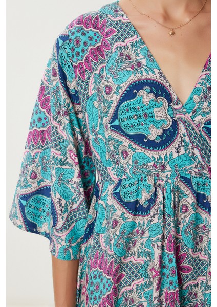 Desenli Yazlık Uzun Viskon Elbise LFG0117 Yeşil modelleri