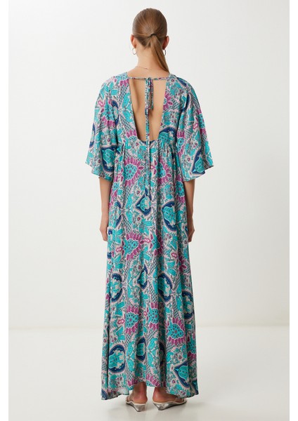 Desenli Yazlık Uzun Viskon Elbise LFG0117 Yeşil fırsatları