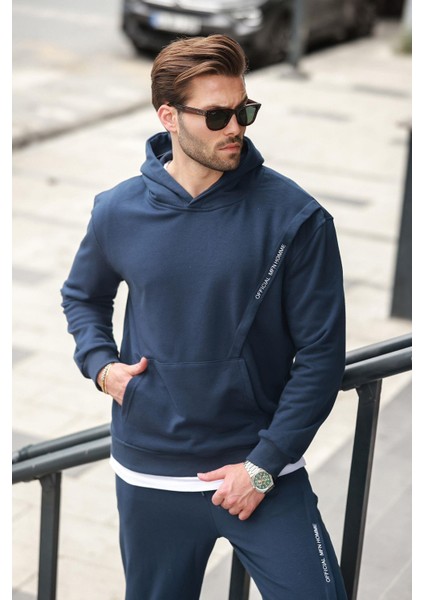 Lacivert Kapüşonlu Kanguru Cep Erkek Eşofman Takımı E7325 modelleri