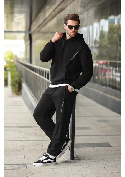 Siyah Kapüşonlu Kanguru Cep Erkek Eşofman Takımı E7325 fiyatları