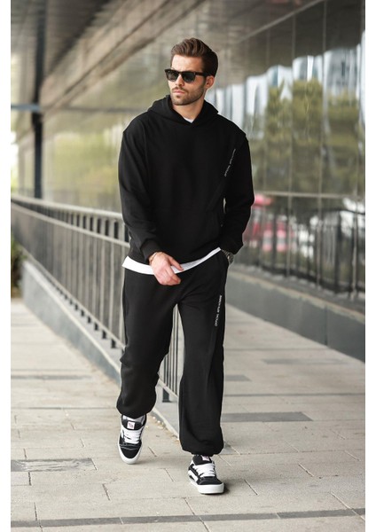 Siyah Kapüşonlu Kanguru Cep Erkek Eşofman Takımı E7325 modelleri