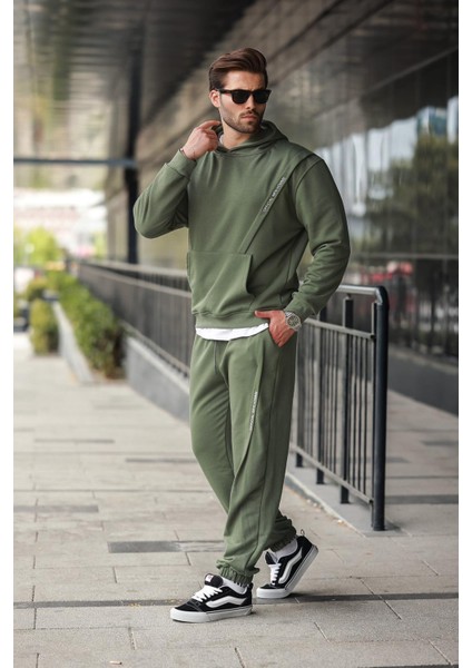 Haki Kapüşonlu Kanguru Cep Erkek Eşofman Takımı E7325 fiyatları