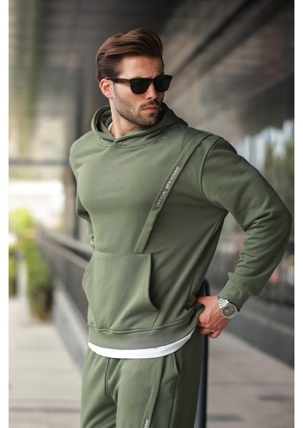 Haki Kapüşonlu Kanguru Cep Erkek Eşofman Takımı E7325 modelleri