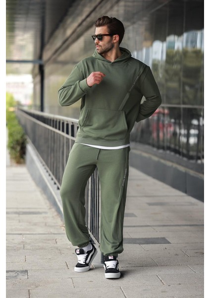 Haki Kapüşonlu Kanguru Cep Erkek Eşofman Takımı E7325 fırsatları