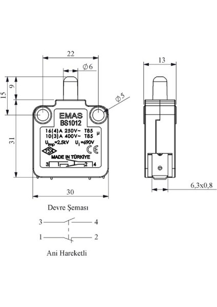 BS1012 ,KONTAK-1A1K Pim Buton Sivic fiyatları