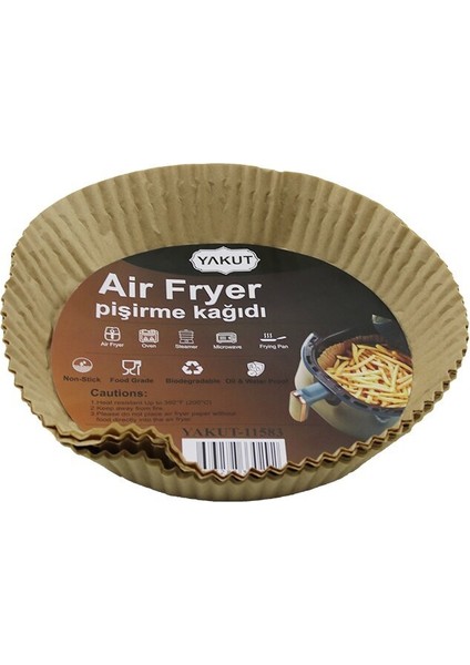 25PCS Büyük=Taban 19.5 cm-AĞIZ:25 cm Tabak Model Yuvarlak Air Fryer Pişirme Kalıp Kağıt 200 Derecedayanıklı (3791)