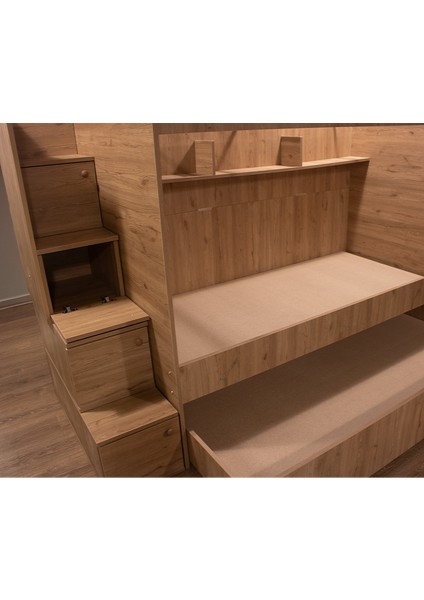 Evimşah 90 * 190 3 Lü Yavru Yataklı Ceviz / Ceviz Kitaplıklı Ranza fırsatları