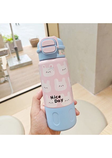 Çocuk Pipetli Kupa Paslanmaz Çelik Vakumlu Bardak Öğrenci Sevimli Yalıtımlı Bardak (Yurt Dışından)