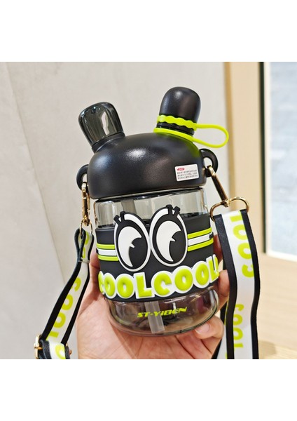 Büyük Gözler Çift Içmeli Plastik Su Şişesi Öğrenci Pipetli Kupa Çocuk Düz Içme Kupa (Yurt Dışından)