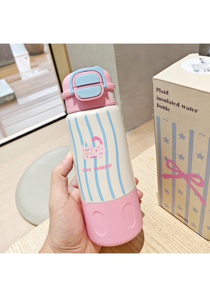 Çocuk Pipetli Kupa Paslanmaz Çelik Vakumlu Bardak Öğrenci Sevimli Yalıtımlı Bardak (Yurt Dışından)