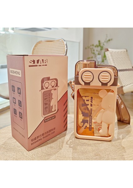 Çocuk Pipetli Kupa Öğrenci Çift Içmeli Plastik Kare Kupa (Yurt Dışından)