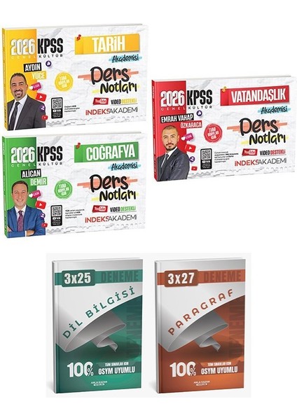 Indeks Akademi 2026 Kpss Tarih+Coğrafya+Vatandaşlık Akademisi Video Ders Notları 3 Lü Set Anla Kazan Deneme