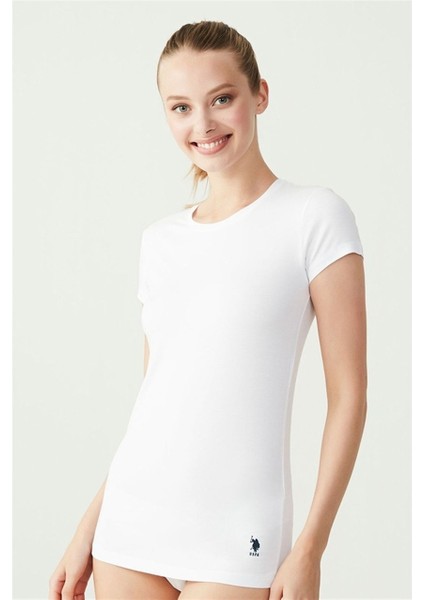 Lisanslı %47 Pamuk - %47 Modal Yuvarlak Yaka Kısa Kol Günlük T-Shirt / Beyaz