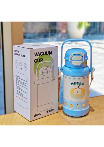 Karikatür Kapaklı Çift Kullanımlı Yalıtım Kabı Pipetli Su Kabı Öğrenciler Paslanmaz Çelik Vakumlu Kap (Yurt Dışından)