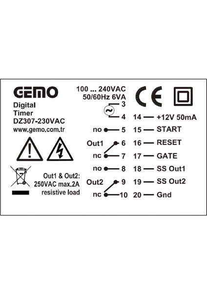 DZ307-230VAC ,72X72MM 110V..220VAC KONTAK-2A2K Fonkisyonel Zaman Röle fiyatları