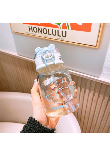 Cam Kupa Sevimli Ayı Pipetli Kupa Öğrenci Kullanışlı Kupa (Yurt Dışından)