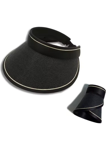 Geniş Siperli Vizör Kep Şapka Uv Koruyucu Siperlik Plaj Şapka Siyah