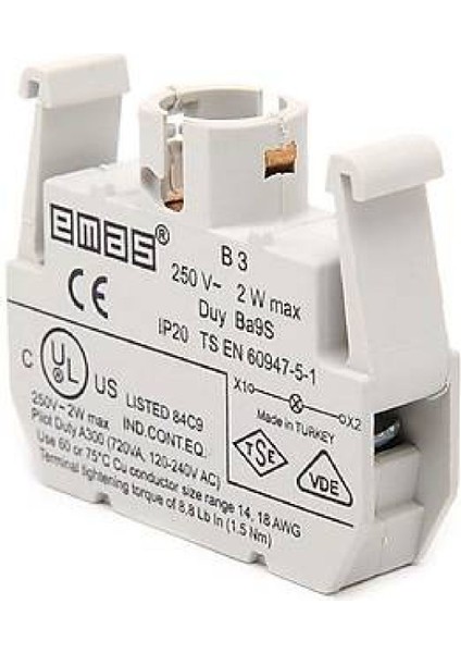 B3 ,ışık Kontak Bloğu M22,BA9S Duy 24..220VAC/VDC Kumanda Buton Yedek Kontak